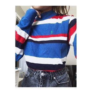 Red, White, and Blue High Neck Long Sleeve Blouse